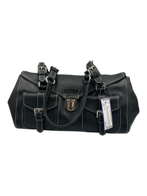 Giudit Black Leather Buckle Detail Silver Tone Hardware Flap Top Shoulder Bag Black