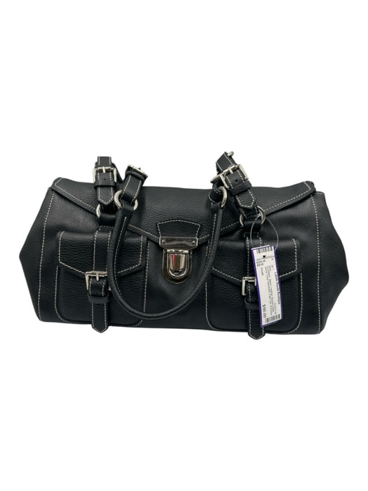 Giudit Black Leather Buckle Detail Silver Tone Hardware Flap Top Shoulder Bag Black