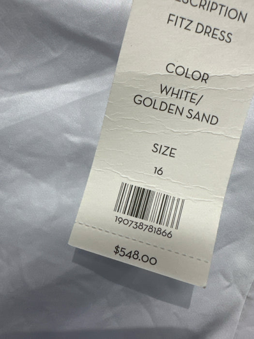 Veronica Beard Size 16 white & tan Cotton Spaghetti Strap Empire Waist Dress