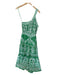 Farm Rio Size L Green & White Cotton One Shoulder Flowers Drawstring Waist Dress Green & White / L