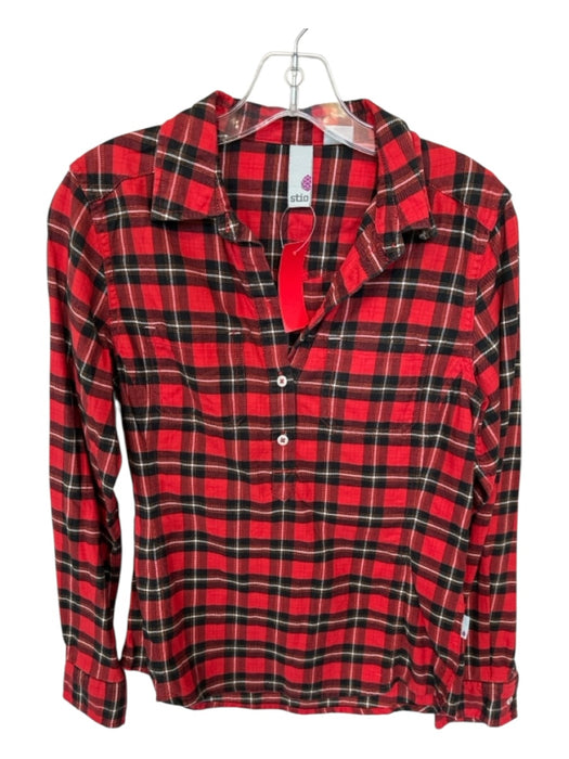 STIO Size S Red & Black Cotton Plaid Button Up Collar Top Red & Black / S