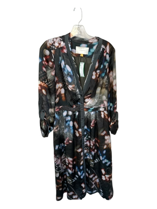 Leifsdottir Size 6 Gray & Red Silk Long Sleeve Abstract Maxi Dress Gray & Red / 6