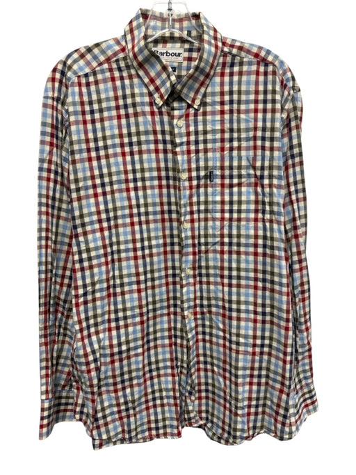 Barbour Size L Red, White & Blue Cotton Plaid Button Up Men's Long Sleeve Shirt Red, White & Blue / L