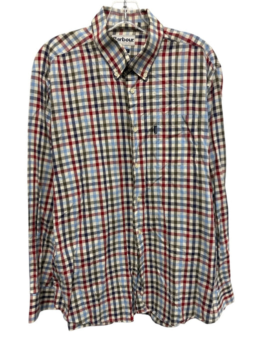 Barbour Size L Red, White & Blue Cotton Plaid Button Up Men's Long Sleeve Shirt Red, White & Blue / L