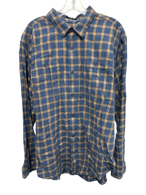 Patagonia Size L Blue & Tan Cotton Blend Grid Button Up Men's Long Sleeve Shirt Blue & Tan / L