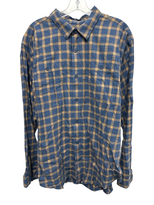 Patagonia Size L Blue & Tan Cotton Blend Grid Button Up Men's Long Sleeve Shirt Blue & Tan / L