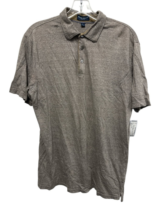 Peter Millar Size L Brown Cotton Blend Solid Polo Men's Short Sleeve Brown / L