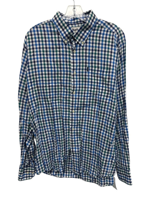 Barbour Size L White, Blue & Aqua Cotton Plaid Button Up Men's Long Sleeve Shirt White, Blue & Aqua / L