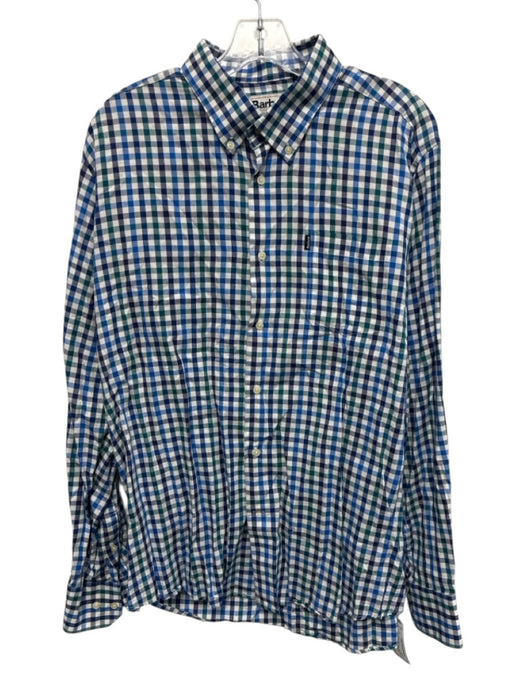 Barbour Size L White, Blue & Aqua Cotton Plaid Button Up Men's Long Sleeve Shirt White, Blue & Aqua / L