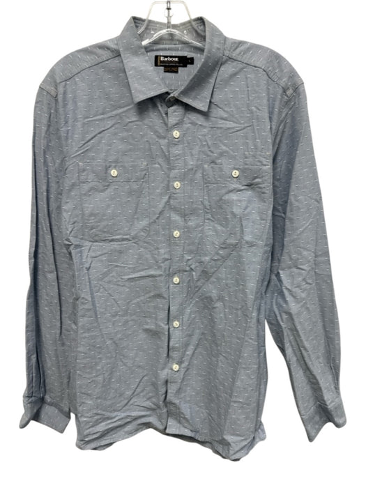 Barbour Size L Light Blue & White Cotton Blend Dots Button Up Long Sleeve Shirt Light Blue & White / L