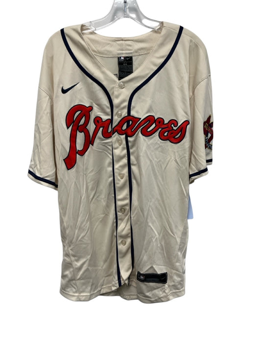 Nike Size 44 Off White & Blue Synthetic Braves Baseball Men's Short Sleeve Off White & Blue / 44