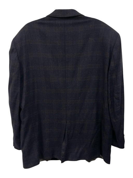 Hart Schaffner & Marx Navy & Brown Wool Blend Plaid 2 Button Men's Blazer Navy & Brown / 46R
