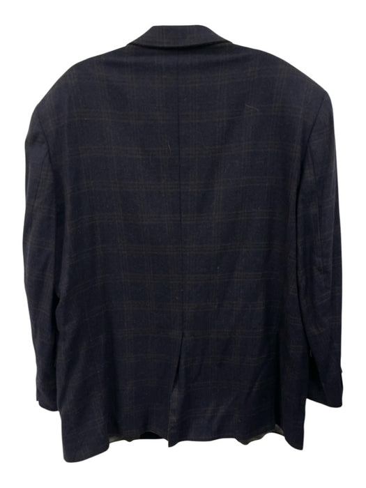 Hart Schaffner & Marx Navy & Brown Wool Blend Plaid 2 Button Men's Blazer Navy & Brown / 46R