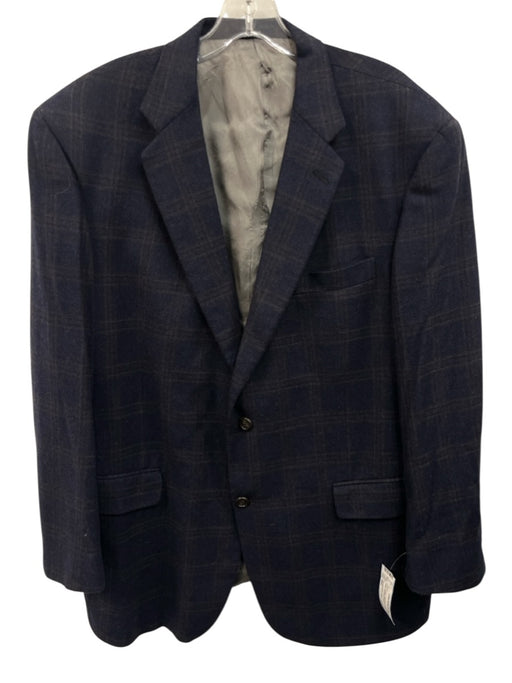 Hart Schaffner & Marx Navy & Brown Wool Blend Plaid 2 Button Men's Blazer Navy & Brown / 46R