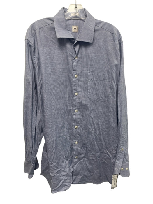 Peter Millar Size XL Blue & White Cotton Houndstooth Men's Long Sleeve Shirt Blue & White / XL