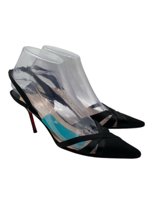 Christian Louboutin Shoe Size 36.5 Black Satin & Leather Pointed Toe Pumps Black / 36.5