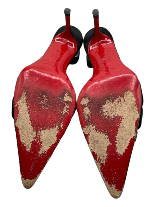 Christian Louboutin Shoe Size 36.5 Black Satin & Leather Pointed Toe Pumps Black / 36.5