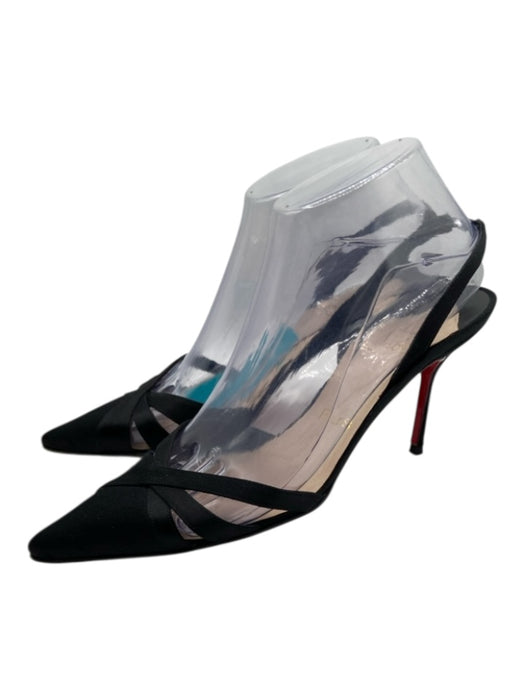 Christian Louboutin Shoe Size 36.5 Black Satin & Leather Pointed Toe Pumps Black / 36.5