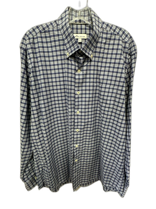 Peter Millar Size L Blue & Multi Cotton Plaid Button Down Long Sleeve Shirt Blue & Multi / L