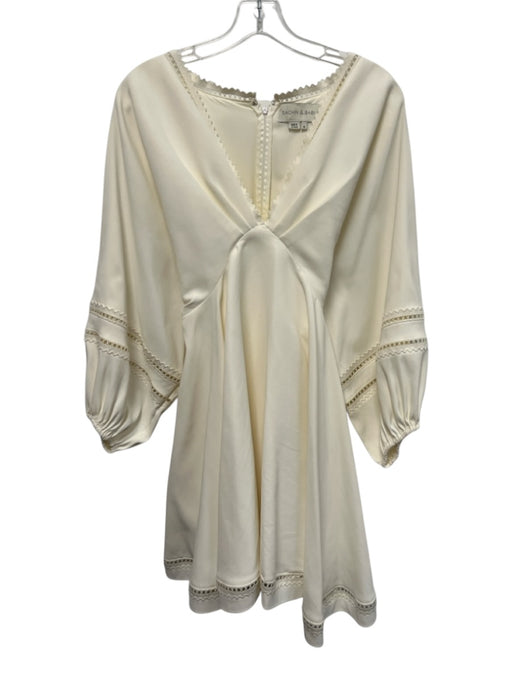 Sachin & Babi Size S Cream White Polyester Long Balloon Sleeve V Neck Dress Cream White / S