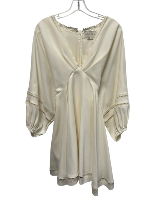 Sachin & Babi Size S Cream White Polyester Long Balloon Sleeve V Neck Dress Cream White / S