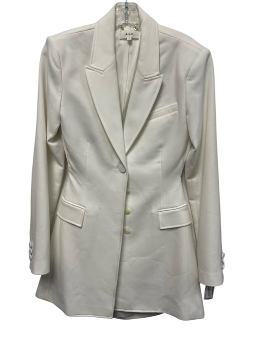 A.L.C. Size 8 White Polyester Blend Long Sleeve Button Front Open Back Dress White / 8