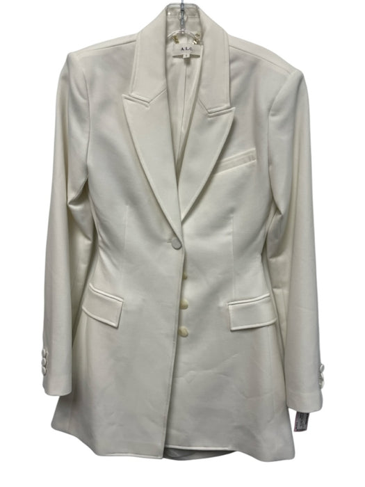 A.L.C. Size 8 White Polyester Blend Long Sleeve Button Front Open Back Dress White / 8