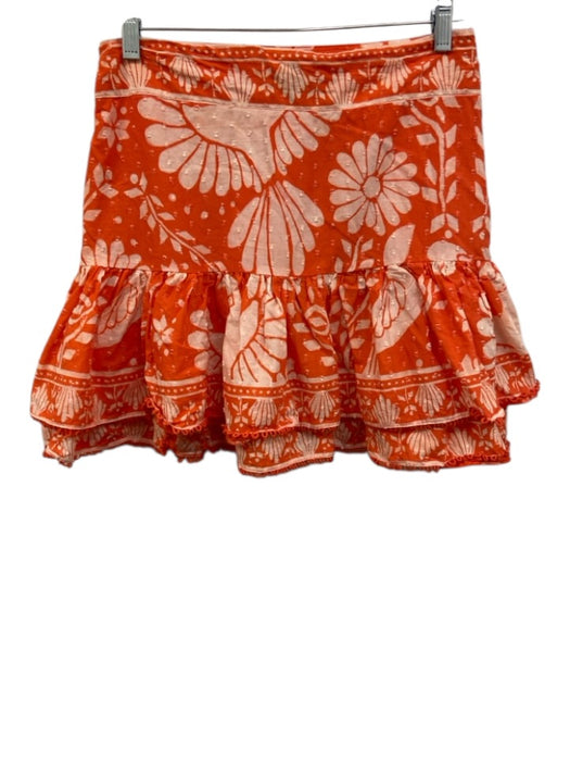Farm Rio Size S Orange & White Cotton Botanical Swiss Dot Ruffle bottom Skirt Orange & White / S