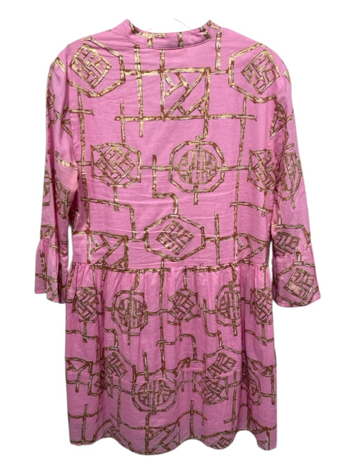 Jude Connally Size XS Pink & Gold Cotton V Neck Bamboo Abstract Print Dress Pink & Gold / XS