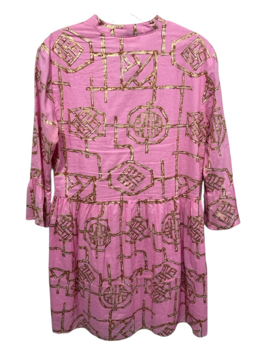 Jude Connally Size XS Pink & Gold Cotton V Neck Bamboo Abstract Print Dress Pink & Gold / XS