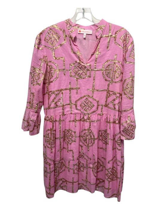 Jude Connally Size XS Pink & Gold Cotton V Neck Bamboo Abstract Print Dress Pink & Gold / XS