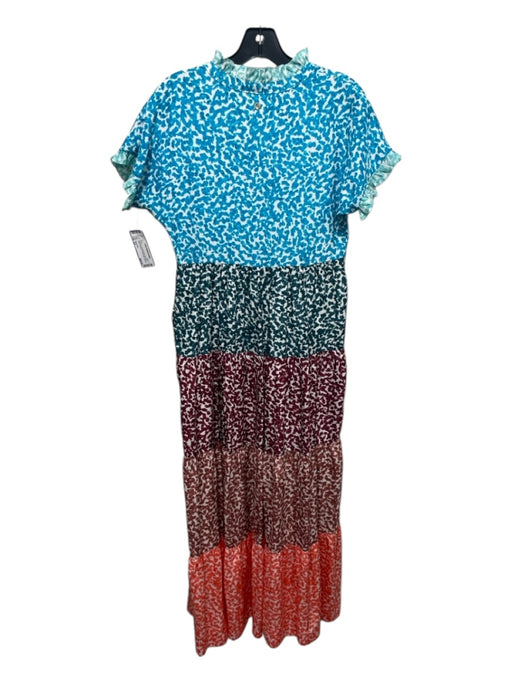 Marie Oliver Size XS Turquoise, Orange & Multi Silk Short Sleeve Spotted Dress Turquoise, Orange & Multi / XS