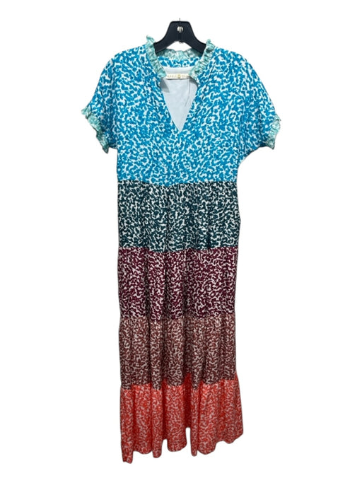 Marie Oliver Size XS Turquoise, Orange & Multi Silk Short Sleeve Spotted Dress Turquoise, Orange & Multi / XS