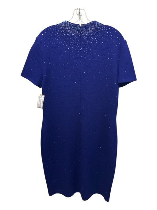 St. John Evening Size 12 Blue Wool & Rayon Short Sleeve Rhinestone Dress Blue / 12