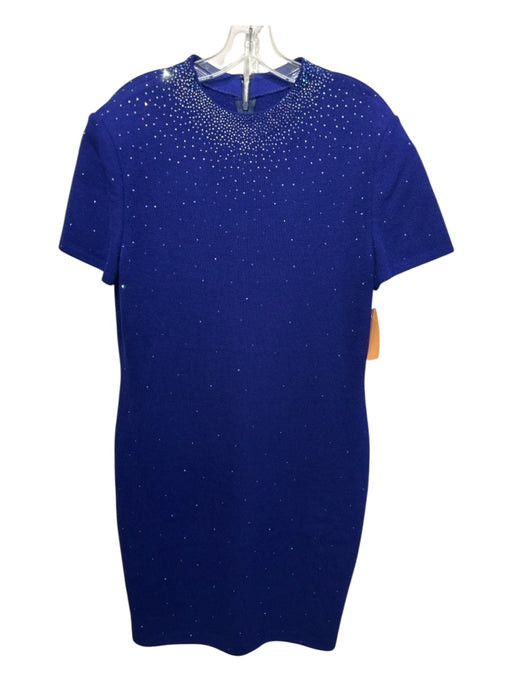 St. John Evening Size 12 Blue Wool & Rayon Short Sleeve Rhinestone Dress Blue / 12