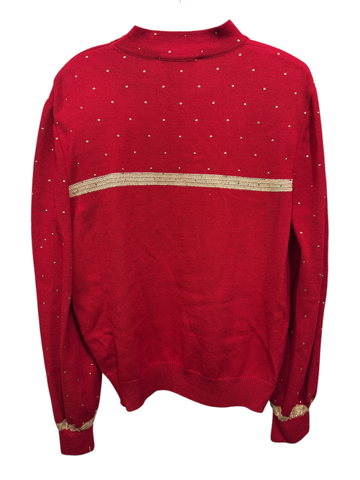 St. John Evening Size M Red & Gold Wool & Rayon Mock Neck Star Sweater Red & Gold / M