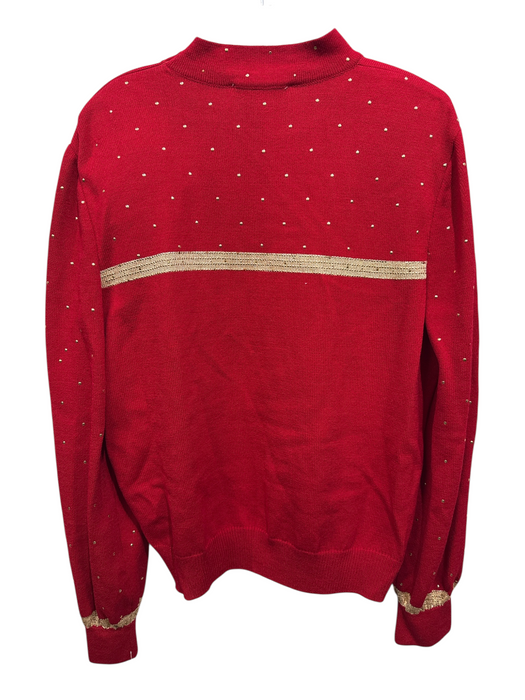 St. John Evening Size M Red & Gold Wool & Rayon Mock Neck Star Sweater Red & Gold / M