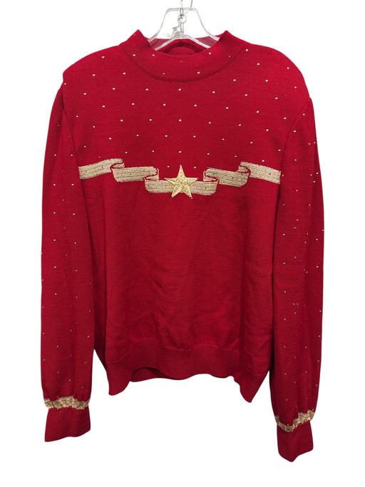 St. John Evening Size M Red & Gold Wool & Rayon Mock Neck Star Sweater Red & Gold / M