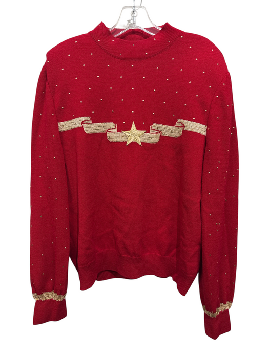 St. John Evening Size M Red & Gold Wool & Rayon Mock Neck Star Sweater Red & Gold / M