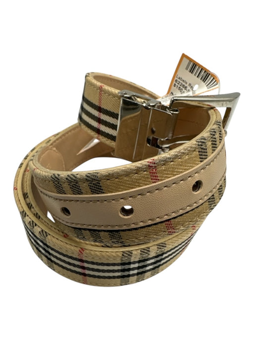 Burberry Beige, Black, Red Canvas Leather Nova Check Silver Buckle Vintage Belts Beige, Black, Red / Est 34