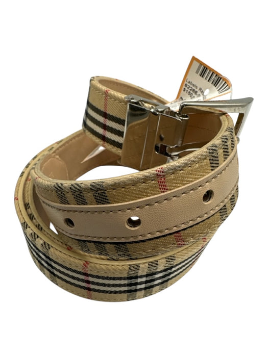Burberry Beige, Black, Red Canvas Leather Nova Check Silver Buckle Vintage Belts Beige, Black, Red / Est 34
