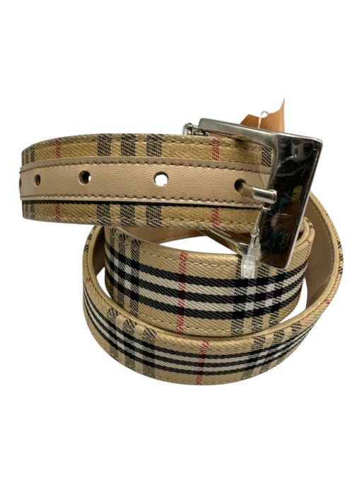 Burberry Beige, Black, Red Canvas Leather Nova Check Silver Buckle Vintage Belts Beige, Black, Red / Est 34