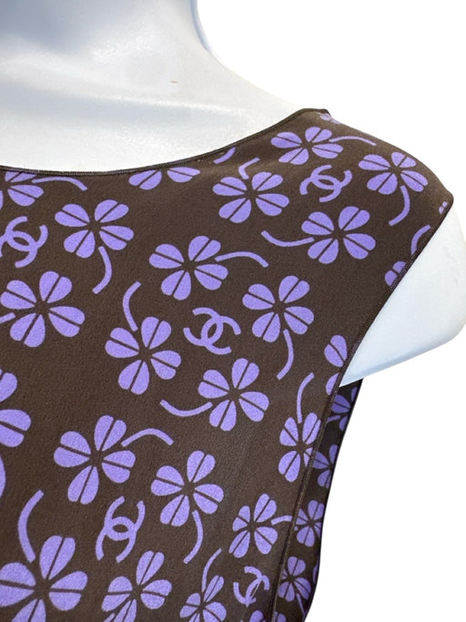 Chanel Size 44 Brown & Purple Silk Monogram Clovers Sleeveless Tank Top Brown & Purple / 44