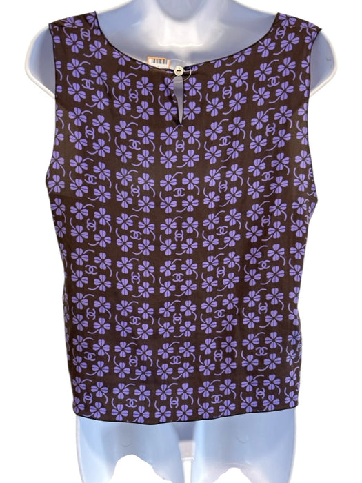 Chanel Size 44 Brown & Purple Silk Monogram Clovers Sleeveless Tank Top Brown & Purple / 44