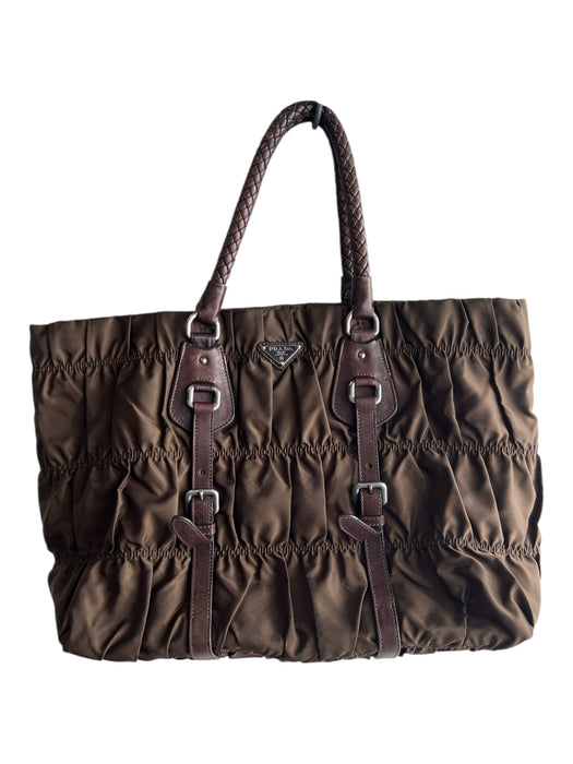 Prada Brown Nylon & leather trim Shoulder Bag Ruffle Detail Woven Handle Bag Brown / Medium