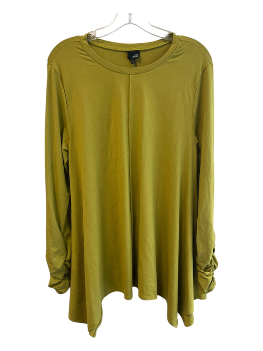 Lisa Bayne Size L Green Rayon Long Sleeve Round Neck Scrunched Sleeve Top Green / L