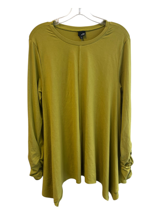 Lisa Bayne Size L Green Rayon Long Sleeve Round Neck Scrunched Sleeve Top Green / L