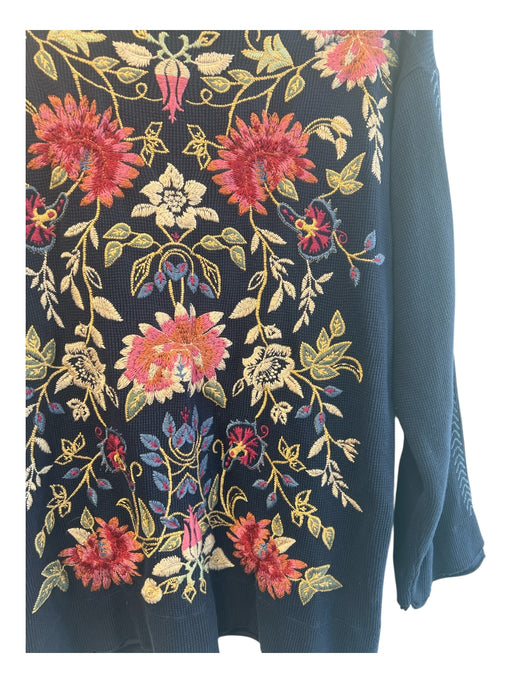 Johnny Was Size L Navy Cotton Knit Floral Embroidery Long Sleeve Sweater Navy / L