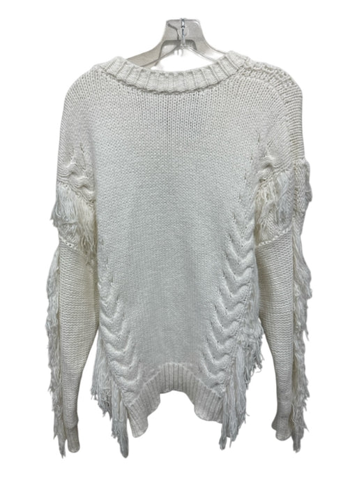 IRO Size Small White Cotton Knit Fringe Long Sleeve Sweater White / Small