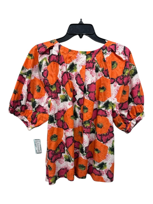 Frances Valentine Size Medium Orange, Pink & White Cotton Floral Pockets Top Orange, Pink & White / Medium